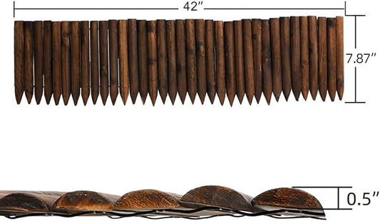 Worth Garden Wooden Short Fence Burnt Wood Finish Outdoor Landscape Edging Flexible Decorative Border - Tree Fence - Spring Garden & Yard Maintenance - 7.9'' H x 42'' L - K619A05