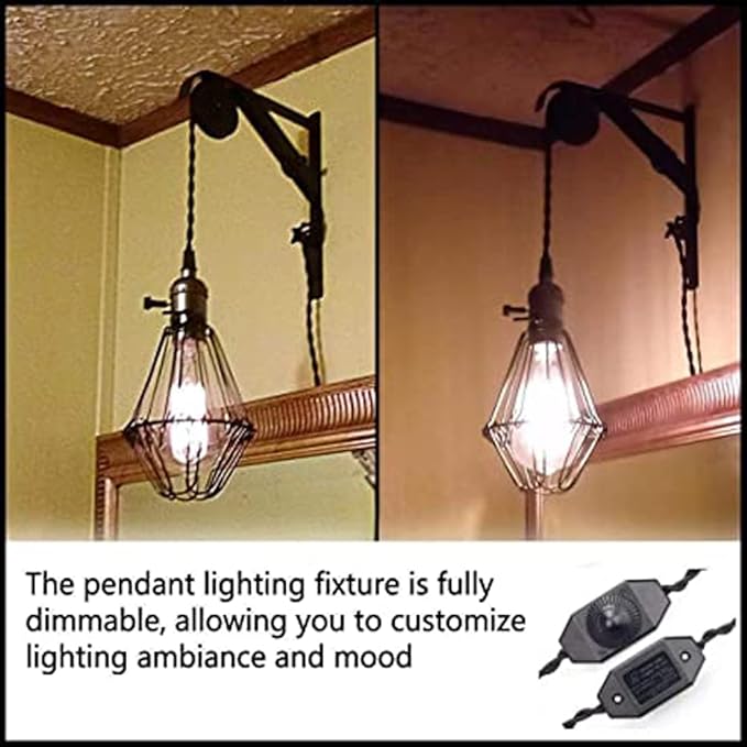 15FT Vintage Pendant Light Cord with Dimmer, Hanging Light Cord with Plug, Industrial DIY Lamp Kit(2 Pack)