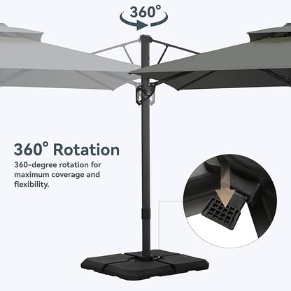 GREEN PARTY 12x9 ft Cantilever Patio Umbrella, Rectangle Offset Outdoor Umbrellas with 360° Rotation, 5-Year-Non-Fading Hanging Pool Umbrella for Garden Deck Poolside - Grey