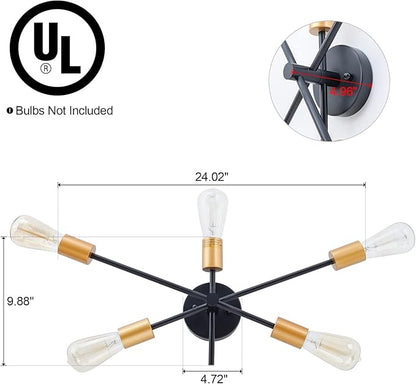 Modern Wall Sconce, Wall Lights for Living Room, Bath Light Wall Mount, Industrial Bathroom Vanity Light, 5-Light Sputnik Flush Mount Light Fixture for Entryway Bedroom Hallway