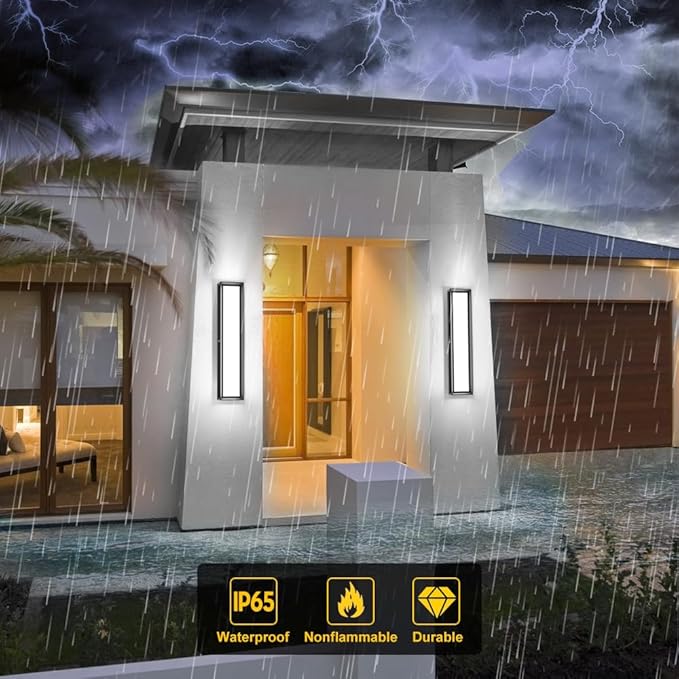 Large Outdoor Wall Lights,10%-100% Dimming LED Wall Sconce Light,3000k 4500K 6000k,23.6in LED Exterior Light Fixture,IP65 Matt Black Fixture for Commercial and Residential(2Pack)
