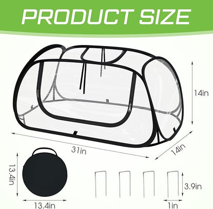 2 Pack Garden Covers for Raised Bed Foldable Clear PVC Greenhouse for Freeze Protection Row Plants Cover Accelerator with Zipper Door Black 32"x13"x14" Protection Vegetable Fruit from Animal