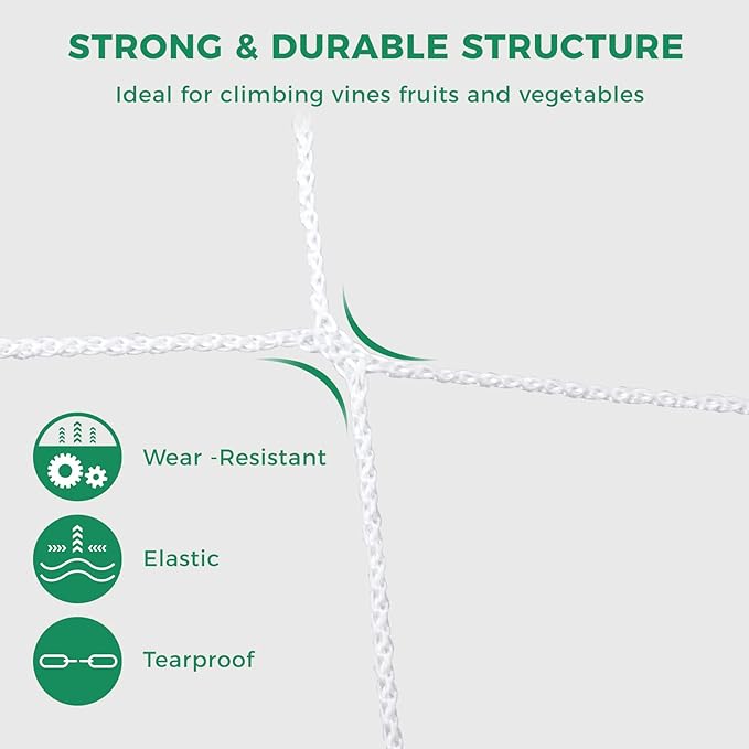 Kikhope Trellis Netting, 5x15 ft Heavy-Duty Polyester Plant Trellis Netting Mesh, Square Mesh Net for Climbing Plant, Fruits, Vegetables, Vines, Grow Tents, White(1 Pack)