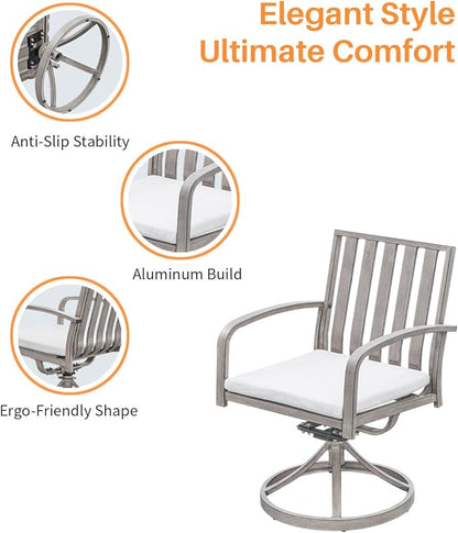 Aluminum Patio Dining Chairs Set of 2, 360°Swivel Outdoor Dining Chairs with Washable Cushions, Deep Seating Swivel Chairs Patio Furniture Set for Deck, Balcony, Garden, Poolside, Limed Oak