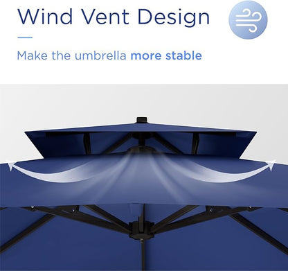 10' X 13' Patio Umbrella with Base Included Outdoor Large Rectangle Offset Cantilever Umbrellas Double Top Heavy Duty Windproof with 360-degree Rotation for Pool Garden Deck