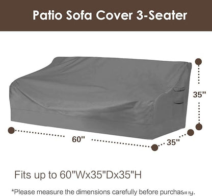 Vailge Heavy Duty Patio Sofa Cover, 100% Waterproof 3-Seater Outdoor Sofa Cover,Lawn Patio Furniture Covers with Air Vent and Handle,60" Wx 35" Dx 35" H,Grey