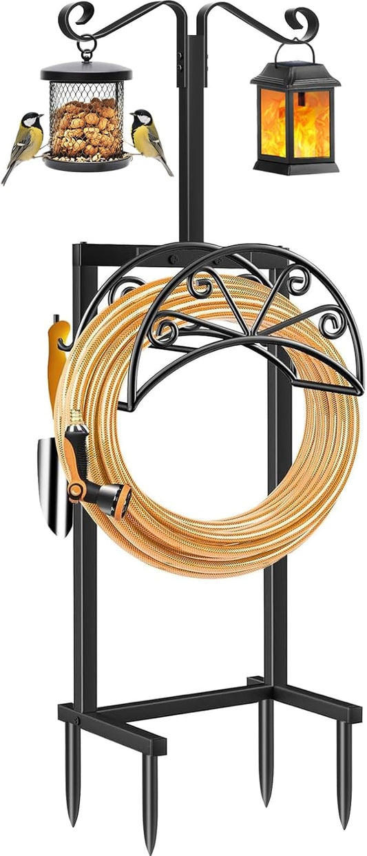 TomCare Garden Hose Holder Heavy Duty Water Hose Holder Holds 160 FT Hoses 4 Spikes Hose Reel Freestanding Hose Hanger Sturdy Hose Storage Stand for Outside Yard Lawn