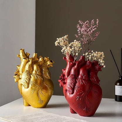 Resin Vase Planter, Decorative Heart Vase - Anatomical Heart Tabletop Decorative Craft, Farmhouse Living Room Bedroom Countertop (Red,Small)