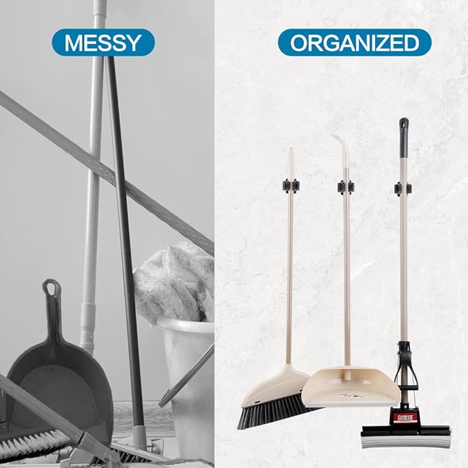 JAMEND CLXP 12PCS Broom and Mop Holder, Heavy Duty Garden Tool Organizer Rack Rake and Shovel Handle, Stainless Steel Mop Hanger. Wall Mounted Utility Rack with Screws, Silver.