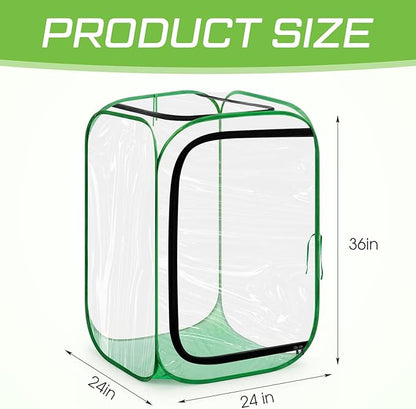 2 Pack Pop up Plant Enclosure Cover Foldable Clear PVC Mini Greenhouse for Freeze Protection with Zipper Door 24 x 24 x 36 Inch Garden Plant Cover Protect Fruit Vegetable Fruit from Bird Pest