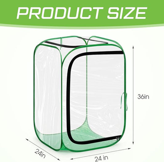 2 Pack Pop up Plant Enclosure Cover Foldable Clear PVC Mini Greenhouse for Freeze Protection with Zipper Door 24 x 24 x 36 Inch Garden Plant Cover Protect Fruit Vegetable Fruit from Bird Pest