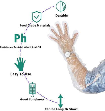 50Pcs Veterinary Insemination Rectal Long Gloves Disposable Plastic Full Arm 35.5inch for Field Dressing