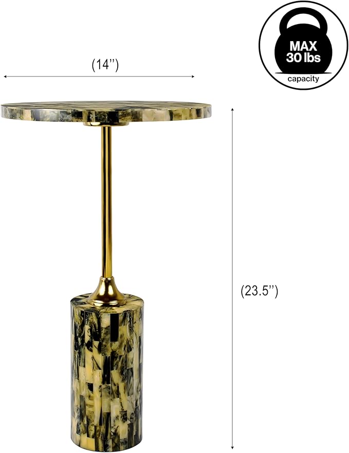 JONATHAN Y END1001A Hedda 23.5" Contemporary Glam Metal/Resin Faux Stone Round End Table, Yellow/Black Drink Table for Living Room, Bedroom, Office, Bathroom