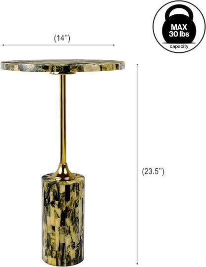 JONATHAN Y END1001A Hedda 23.5" Contemporary Glam Metal/Resin Faux Stone Round End Table, Yellow/Black Drink Table for Living Room, Bedroom, Office, Bathroom