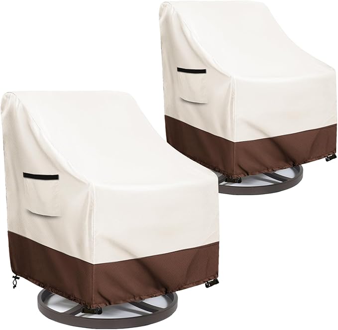 Waterproof 2 Pack Outdoor Swivel Chair Cover for Patio Chair Size Up to 40" W x 40" D x 36" H inch,Outdoor Lawn Patio Furniture Covers (Beige)