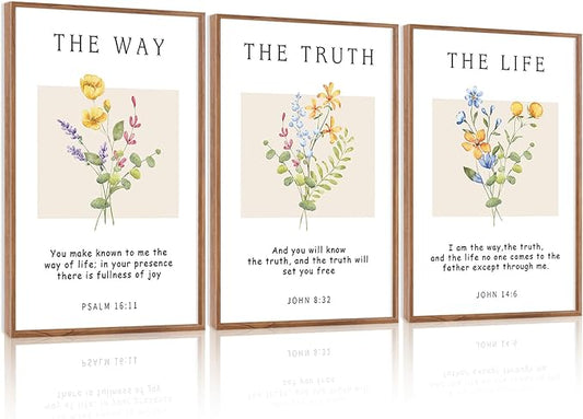 CHDITB Bible Verse Floral Framed Canvas Wall Art Set, Scripture Wall Decor, Christian Watercolor Botanical Painting, Inspirational Faith Art Prints for Living Room, Bedroom, Office 24"x36"x3