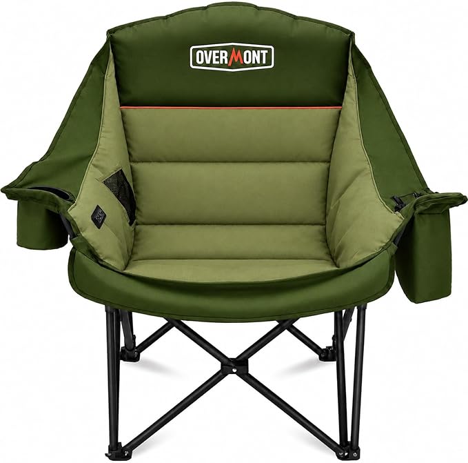 Overmont Gentle Heated Oversized Camping Chair for Adults - 3 Levels Seat & Back Separately Control - 500lbs Support Heavy Duty Padded Folding Chair Outdoor Garden Portable - Battery NOT Included