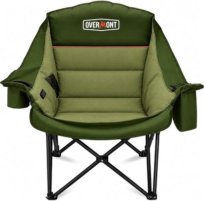Overmont Gentle Heated Oversized Camping Chair for Adults - 3 Levels Seat & Back Separately Control - 500lbs Support Heavy Duty Padded Folding Chair Outdoor Garden Portable - Battery NOT Included