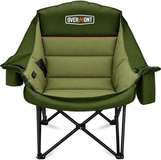 Overmont Gentle Heated Oversized Camping Chair for Adults - 3 Levels Seat & Back Separately Control - 500lbs Support Heavy Duty Padded Folding Chair Outdoor Garden Portable - Battery NOT Included
