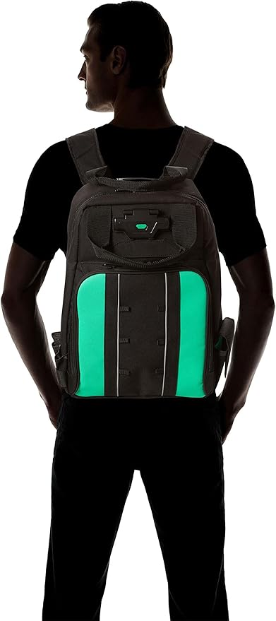 Amazon Basics Tool Backpack with LED Light, 55 Pockets, Padded Shoulder Straps, Tool Storage Bag, Black
