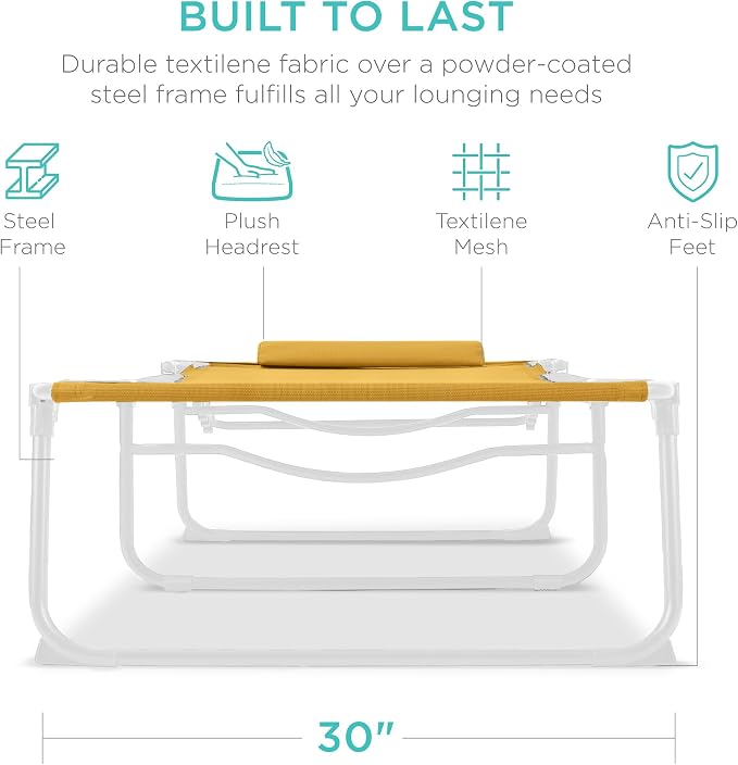 Best Choice Products Extra Wide Patio Chaise Lounge Chair, Portable Outdoor Folding Recliner for Lawn, w/ 8 Positions, Handles, 440lb Capacity - Marigold/White