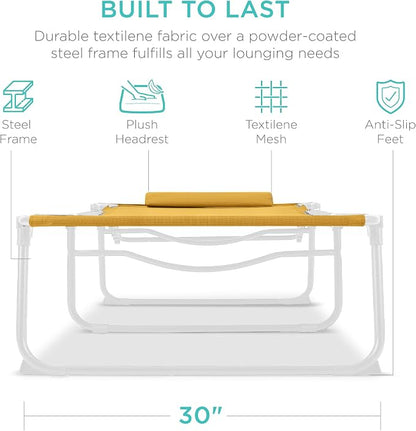 Best Choice Products Extra Wide Patio Chaise Lounge Chair, Portable Outdoor Folding Recliner for Lawn, w/ 8 Positions, Handles, 440lb Capacity - Marigold/White