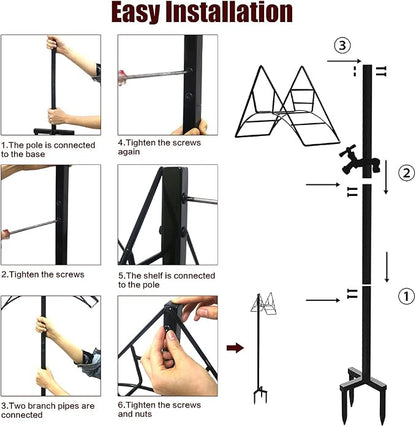 Artigarden Outdoor Hose Holder Stand with Brass Spigot Faucet - Freestanding Metal Water Pipe Extension Hanger Stake Heavy Duty Storage Organizer for Garden Lawn, Backyard