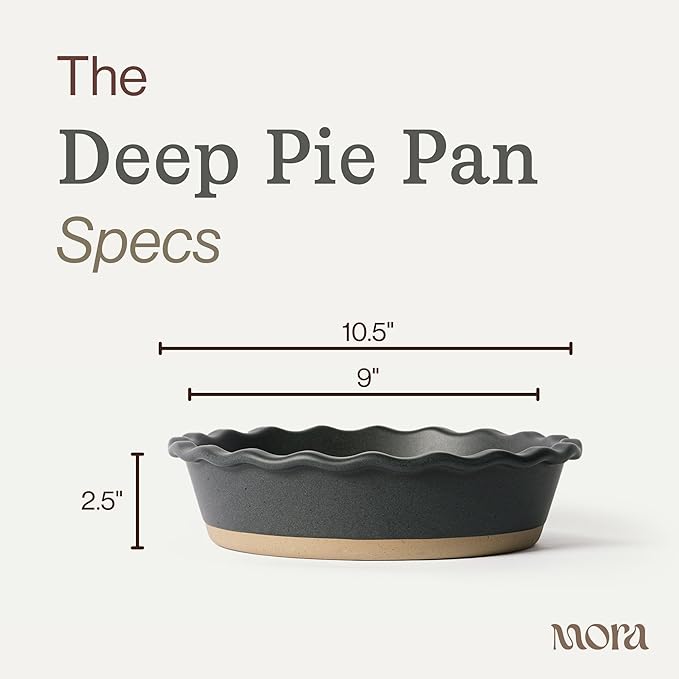 MORA Ceramic Pie Pan for Baking - 9 inch - Deep and Fluted Pie Dish for Old Fashion Apple Pie, Quiche, Pot Pies, Tart, etc - Modern Farmhouse Style Porcelain Ceramic Pie Plate - Liquorice