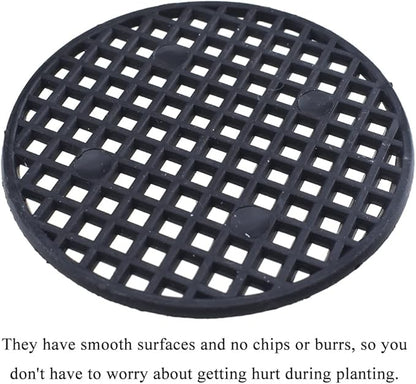 HAHIYO 50PCs 2.2Inch/5.5Cm Black Round PP Plastic Flower Pot Hole Mesh Pad Bottom Grid Mat Bonsai Drainage mesh Hole Screens Gasket Prevent Soil Loss Breathable Gasket Drainage Netting for Bonsai