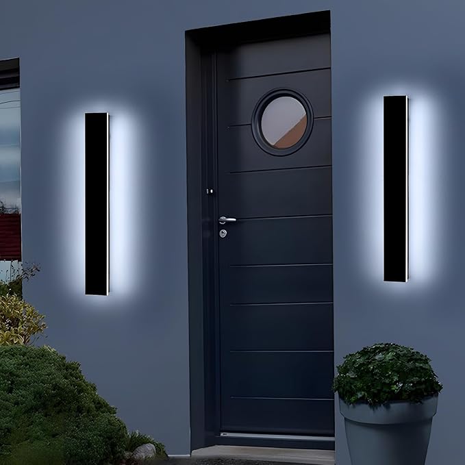 Mikeru 2 Pack 23.6inch Modern Outdoor Wall Sconce, 3000K/4500K/6000K 3 Color Temperature LED Exterior Light Fixtures, Modern Long Porch Lights Wall Sconce for Garage, Doorway, Porch, Patio