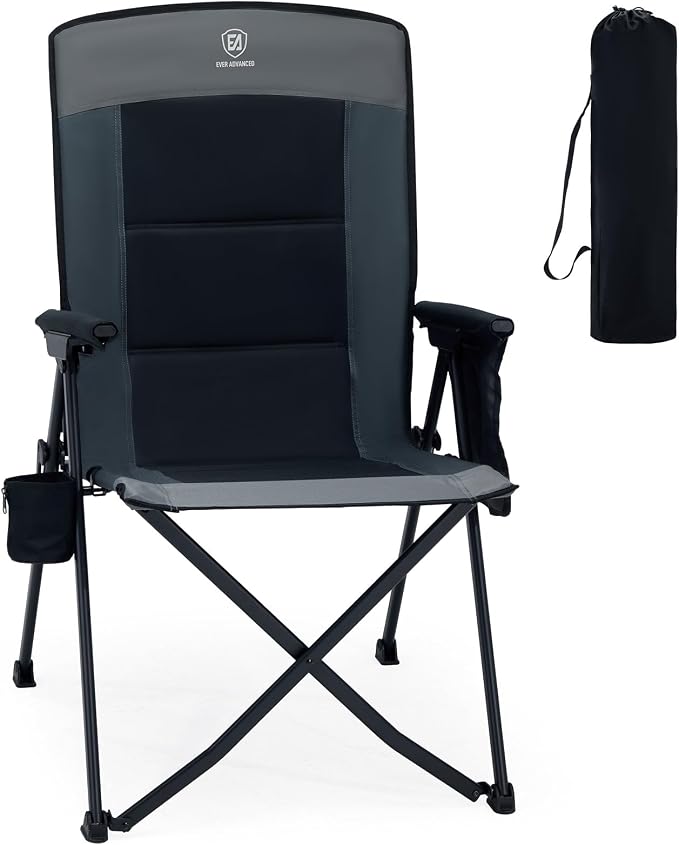 EVER ADVANCED 4-Level Adjustable Back Reclining Camping Chairs, Lightweight Heavy Duty Folding Recliner, Portable Lounge Lawn Chairs for Adults, 350lbs Weight Capacity, Black