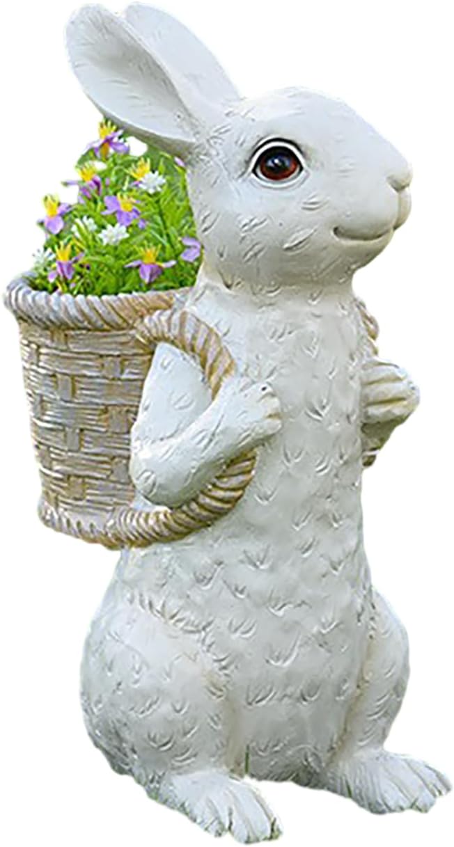 Wnvivi Resin Bunny Planter,Mini Rabbit Succulent Flower Pot,Cartoon Rabbit Flower Basket Planter Cactus Pot for Garden Balcony Easter Decor(White)