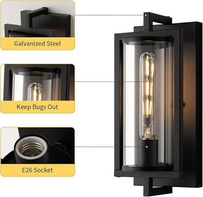 mirrea 14-inch Outdoor Porch Wall Light for House, Waterproof Exterior Sconce for Patio, Wall Mount Lighting Fixture for Front Door, Permanent Outside Lamp for Garage, Matte Black, Set of 2