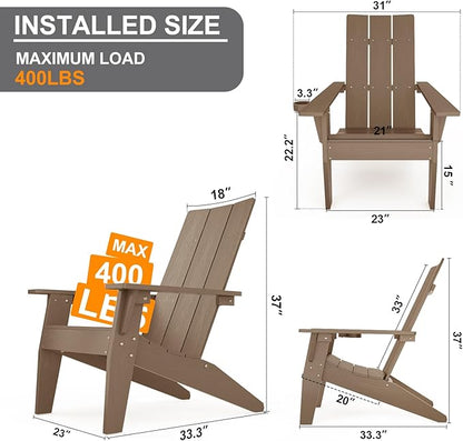 MXIMU Modern Adirondack Chairs Set of 8 Weather Resistant with Cup Holder Oversize Plastic Fire Pit Chairs Plastic Outdoor Chairs for Firepit Area Seating (Teak)