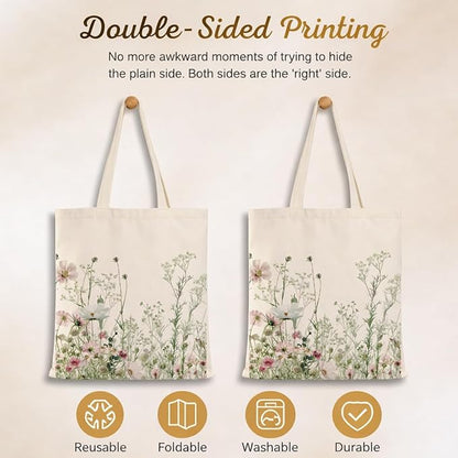 Floral Canvas Tote, Women Weekend Bags, Reusable Grocery Canvas Bag, Large Two Sided Printing Tote Bags