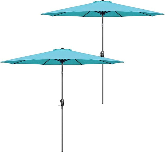 Simple Deluxe 2 Pack 9FT Outdoor Patio Umbrella Table Market Umbrella with Push Button Tilt and Crank, 8 Sturdy Ribs, UV Protection Waterproof for Garden, Lawn, Deck, Backyard, Pool,Turquoise