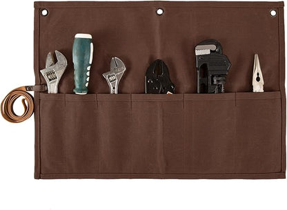 Chisel Roll,Small Tool Roll Pouch,Tool Roll Bag Organizer, Heavy Duty Waxed Canvas Tool Bag, Multi-Purpose Roll-Up Storage Bag for Hand Tools Holder with 6 Pockets Wrench Roll Up Pouch
