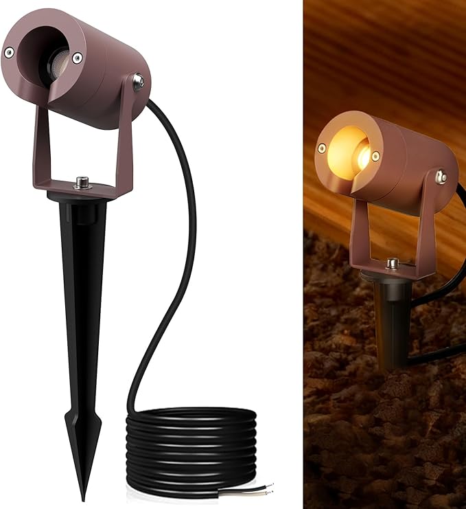 Pure Aluminum Low Voltage Landscape Lights, 3W 12V Outdoor Landscape Spotlights Waterproof for Garden, Yard, Pathway, Up Lighting, Heavy Duty Light Fixture, 95Ra 3000K Uplighting Outdoor, Brown