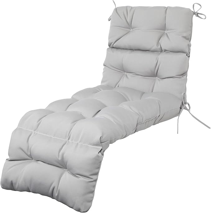 ARTPLAN Outdoor Chasie Lounge Tufted Thick Cushion with Ties,Replacement Wicker Chair Cushion for Paito Fruniture,72x22x4inches,All Weather,Grey