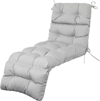ARTPLAN Outdoor Chasie Lounge Tufted Thick Cushion with Ties,Replacement Wicker Chair Cushion for Paito Fruniture,72x22x4inches,All Weather,Grey