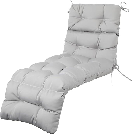 ARTPLAN Outdoor Chasie Lounge Tufted Thick Cushion with Ties,Replacement Wicker Chair Cushion for Paito Fruniture,72x22x4inches,All Weather,Grey
