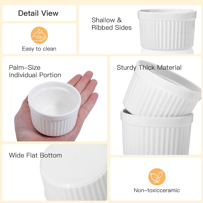 4 Pcs Ceramic Ramekins Oven Safe, Creme Brulee Ramekins（5 oz）