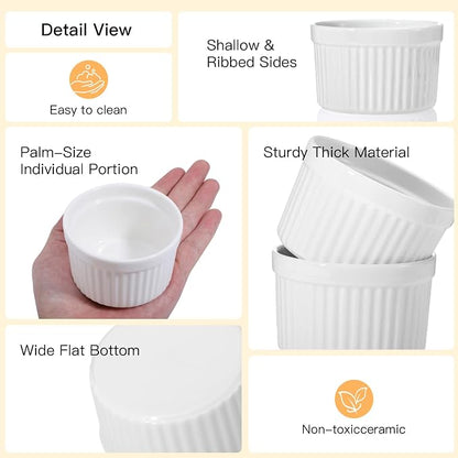 4 Pcs Ceramic Ramekins Oven Safe, Creme Brulee Ramekins（5 oz）