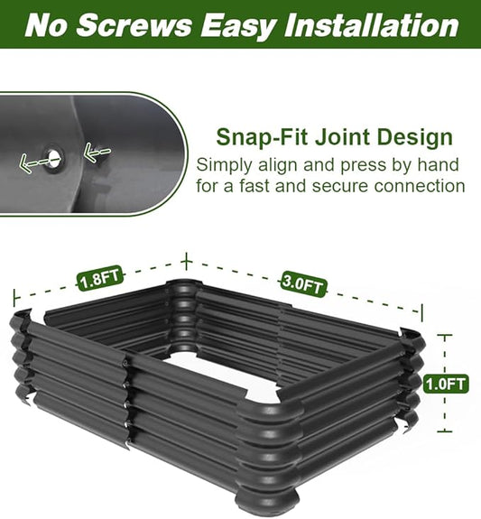 3x1.8x1ft Raised Garden Bed Kit for Outdoors, Rustproof PP Raised Planter Box, Large Garden Box Flower Bed with Press-Fit Assembly, Gardening Containers for Vegetables Flowers Herbs, Balck