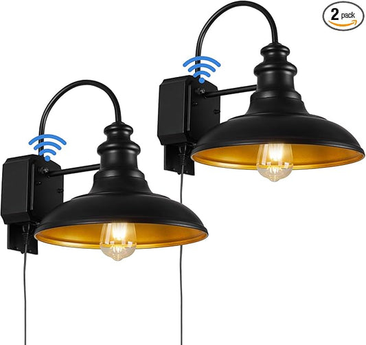 Dusk to Dawn Sensor Outdoor Barn Lights with GFCI Outlet, Farmhouse Outdoor Wall Sconces, Rustic Exterior Lighting Fixture, Industrial Wall Lantern for Porch Garage Patio,STRZ034-2W BK