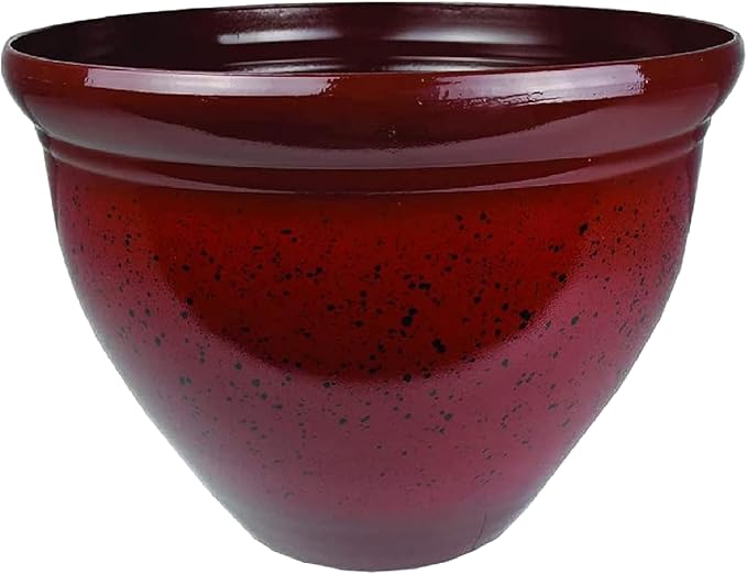 The HC Companies Pizzazz Decorative Round Flower Pots w/Ceramic Look - UV-Resistant Decorative Pot for Outdoor & Indoor Plant Pots - Modern Planter for Flower, Herbs (12” Warm Red, Pack of 1)