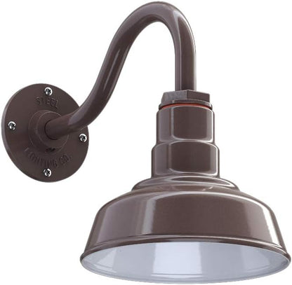 Steel Lighting Co. | Dusk to Dawn | Hawthorne Barn Light | Outdoor Wall Mounted | 8 in Dome | 11 inch Gooseneck| Small Farmhouse Light Made in America | Dark Bronze Exterior/White Interior