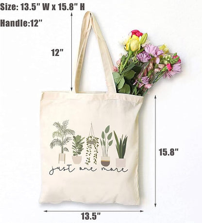 TSIIUO Women's Just One More Plant Canvas Tote Bag Funny Gardener Gift Plant Lover Reusable Shopping Canvas Bag