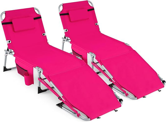 GYMAX Tanning Chair, 3 in 1 Sun Bathing Lounge Chairs with Face/Arm Holes & Side Pocket, Portable Lightweight Face Down Layout Tanning Chair for Outside, Beach, Backyard, Poolside (2, Pink)