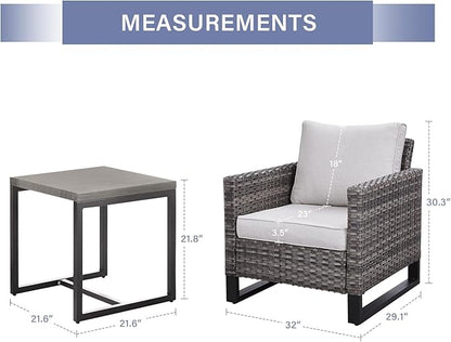 Rilyson Wicker Outdoor Patio Chairs Set - 3 Piece Rattan Patio Furniture Bistro Chairs Set with Waterproof Wicker,Comfortable Cushions and Sturdy Metal Frame for Porch Deck Backyard(Mixed Grey/Beige)